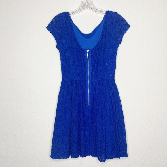 B. Darlin Blue Lace Short Sleeve Elastic Waist Mini Dress - Picture 2 of 9